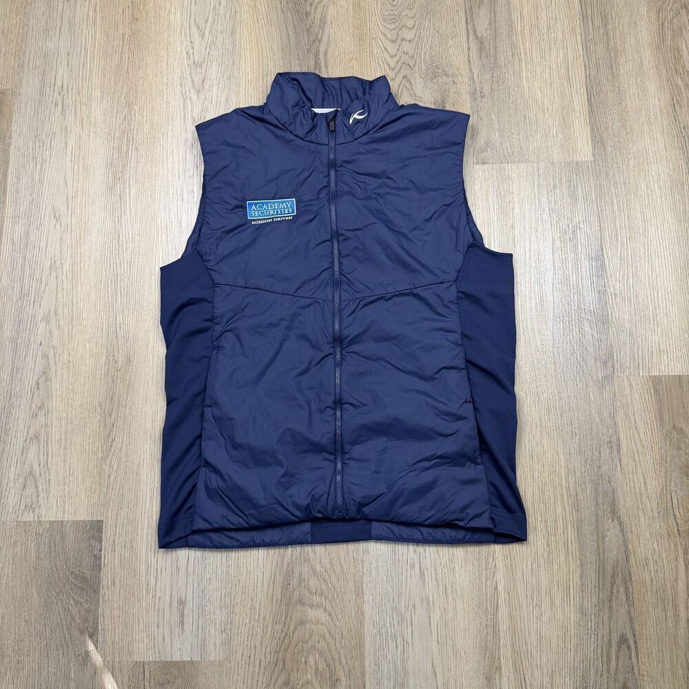 KJUS Radiation Vest Mens Medium Blue Insulated Full Zip Golf Academy Logo Outdoo